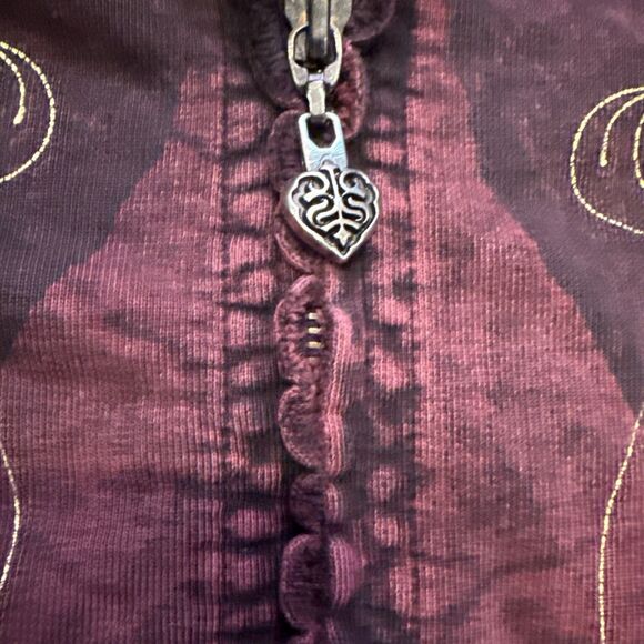 Vintage Y2K Sinful Hoodie Xl Women's Maroon Wings Feathers Gold Metallic - Picture 3 of 10